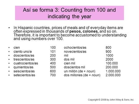 Así se forma 3: Counting from 100 and indicating the year