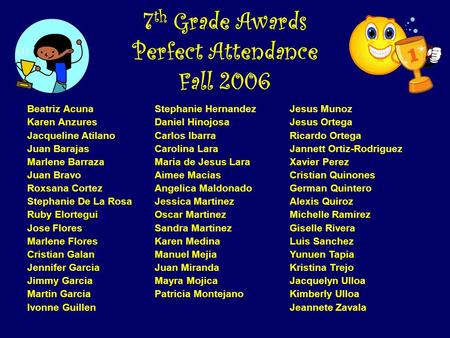 7th Grade Awards Perfect Attendance Fall 2006