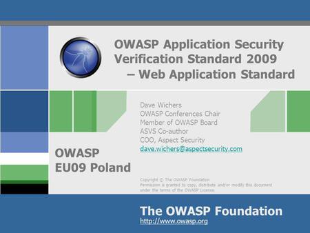 OWASP Application Security Verification Standard 2009