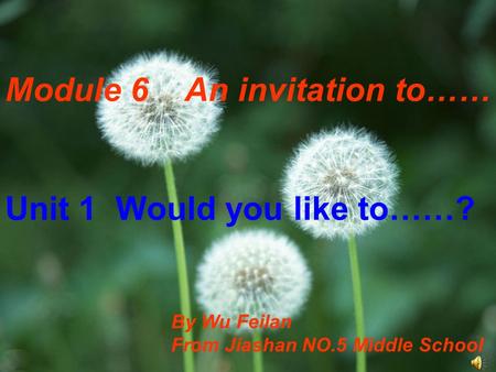 Module 6 An invitation to…… Unit 1 Would you like to……? By Wu Feilan From Jiashan NO.5 Middle School.