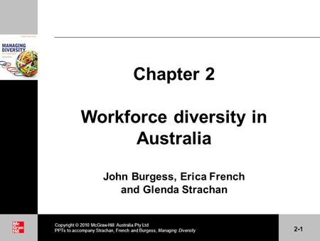 . Copyright 2010 McGraw-Hill Australia Pty Ltd PPTs to accompany Strachan, French and Burgess, Managing Diversity 2-1 Chapter 2 Workforce diversity in.