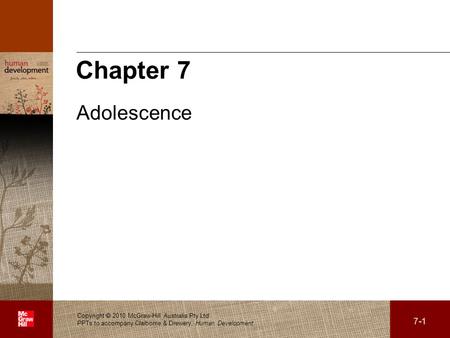 Chapter 7 Adolescence Copyright  2010 McGraw-Hill Australia Pty Ltd PPTs to accompany Claiborne & Drewery, Human Development.