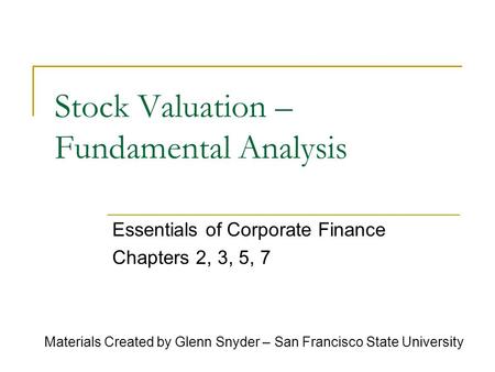 Stock Valuation – Fundamental Analysis
