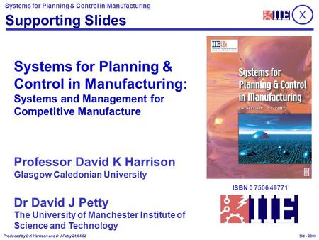Speaker Notes: Systems for Planning and Control in Manufacturing