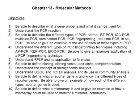 Chapter 13 - Molecular Methods