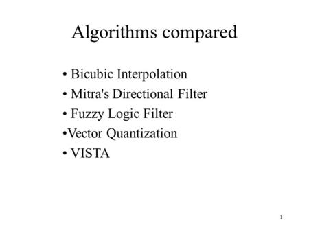 Algorithms compared Bicubic Interpolation Mitra's Directional Filter
