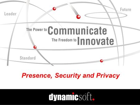 Presence, Security and Privacy. www.dynamicsoft.com VON 3.20. 01 The Current Environment Many Faces of Security Authentication Verify someone is who they.