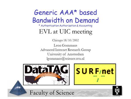Generic AAA* based Bandwidth on Demand EVL at UIC meeting Leon Gommans