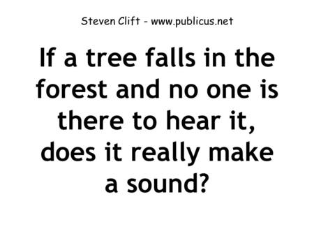 Steven Clift - www.publicus.net If a tree falls in the forest and no one is there to hear it, does it really make a sound?