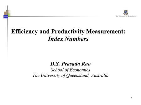 Efficiency and Productivity Measurement: Index Numbers