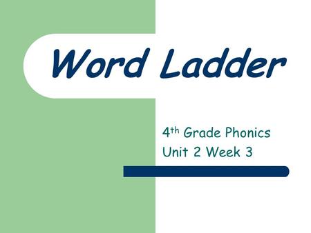 Word Ladder 4 th Grade Phonics Unit 2 Week 3. On the bottom rung of your word ladder write the word: sport.
