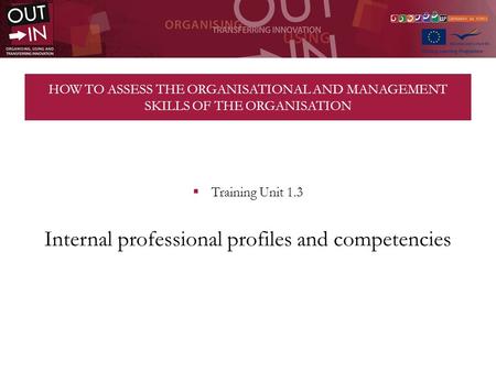HOW TO ASSESS THE ORGANISATIONAL AND MANAGEMENT SKILLS OF THE ORGANISATION Training Unit 1.3 Internal professional profiles and competencies.
