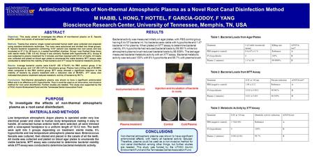 To investigate the effects of non-thermal atmospheric plasma as a root canal disinfectant. Antimicrobial Effects of Non-thermal Atmospheric Plasma as a.