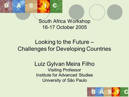 South Africa Workshop 16-17 October 2005 Looking to the Future – Challenges for Developing Countries Luiz Gylvan Meira Filho Visiting Professor Institute.
