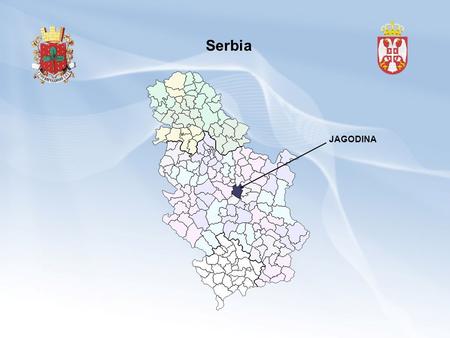 Serbia JAGODINA. Jagodina is situated in the central part of Serbia near Corridor 10, 140 km away from Belgrade and 100 km from Nis. 83000 inhabitants.