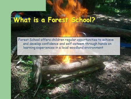 What is a Forest School? Forest School offers children regular opportunities to achieve and develop confidence and self-esteem through hands on learning.