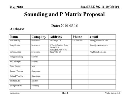 Sounding and P Matrix Proposal