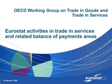 24 September 2008 Eurostat activities in trade in services and related balance of payments areas OECD Working Group on Trade in Goods and Trade in Services.