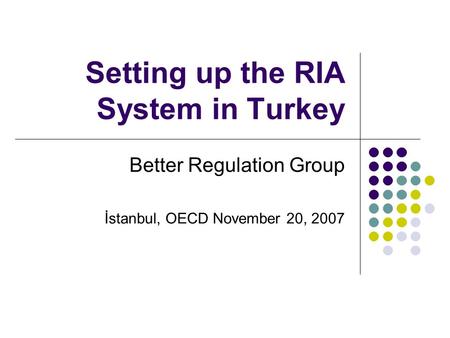 Setting up the RIA System in Turkey Better Regulation Group İstanbul, OECD November 20, 2007.