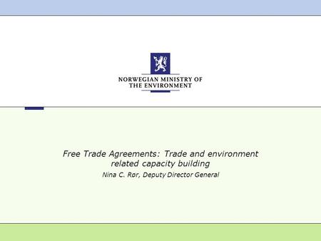Free Trade Agreements: Trade and environment related capacity building Nina C. Rør, Deputy Director General.