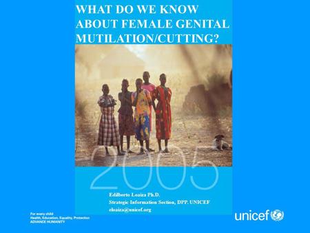 WHAT DO WE KNOW ABOUT FEMALE GENITAL MUTILATION/CUTTING? Edilberto Loaiza Ph.D. Strategic Information Section, DPP. UNICEF