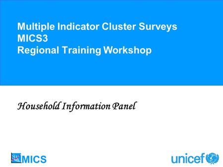 Multiple Indicator Cluster Surveys MICS3 Regional Training Workshop Household Information Panel.