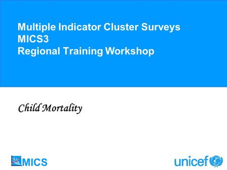 Multiple Indicator Cluster Surveys MICS3 Regional Training Workshop Child Mortality.