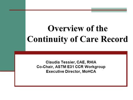 Overview of the Continuity of Care Record