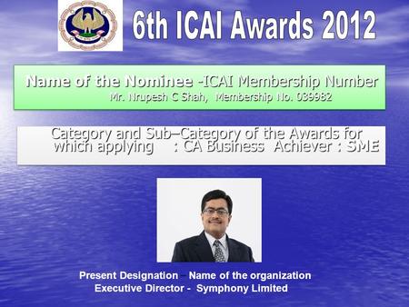 Name of the Nominee -ICAI Membership Number Mr. Nrupesh C Shah, Membership No. 039982 Name of the Nominee -ICAI Membership Number Mr. Nrupesh C Shah, Membership.