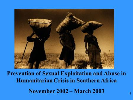 1 Prevention of Sexual Exploitation and Abuse in Humanitarian Crisis in Southern Africa November 2002 – March 2003.