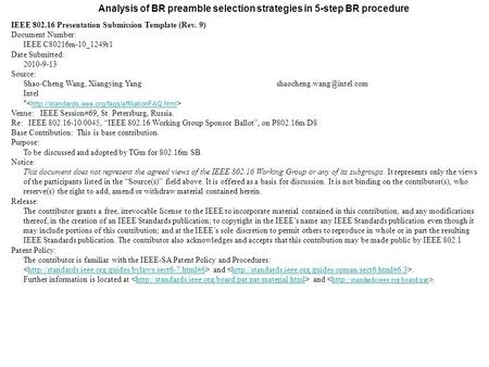 Analysis of BR preamble selection strategies in 5-step BR procedure IEEE 802.16 Presentation Submission Template (Rev. 9) Document Number: IEEE C80216m-10_1249r1.