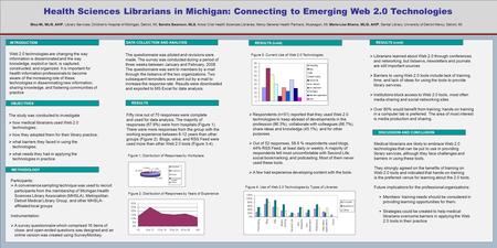 Health Sciences Librarians in Michigan: Connecting to Emerging Web 2.0 Technologies INTRODUCTION DATA COLLECTION AND ANALYSIS RESULTS (cont) Web 2.0 technologies.