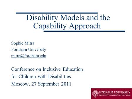 Disability Models and the Capability Approach