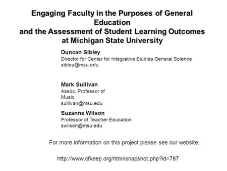 Engaging Faculty in the Purposes of General Education