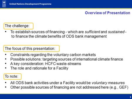 Considerations on a Facility to Finance the Climate Benefits of ODS Bank Management Seminar on the Environmentally Sound Management of Banks of Ozone-Depleting.