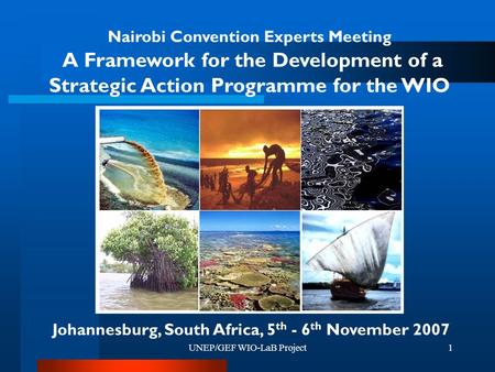 UNEP/GEF WIO-LaB Project1 Nairobi Convention Experts Meeting A Framework for the Development of a Strategic Action Programme for the WIO Johannesburg,