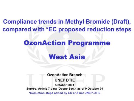OzonAction Programme - West Asia OzonAction Branch UNEP DTIE October 2004 Source: Article 7 data (Ozone Sec.), as of 9 October 04 *Reduction steps added.
