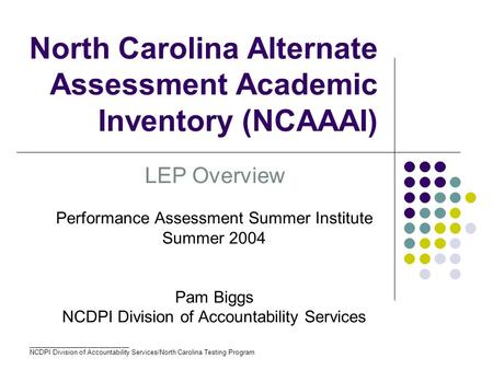 ___________________________ NCDPI Division of Accountability Services/North Carolina Testing Program North Carolina Alternate Assessment Academic Inventory.