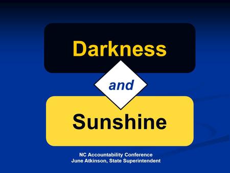 NC Accountability Conference June Atkinson, State Superintendent Sunshine Darkness and.