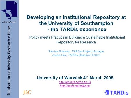 University of Warwick 4 th March 2005     Developing.