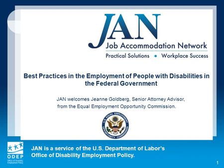 JAN is a service of the U.S. Department of Labors Office of Disability Employment Policy. 1 Best Practices in the Employment of People with Disabilities.