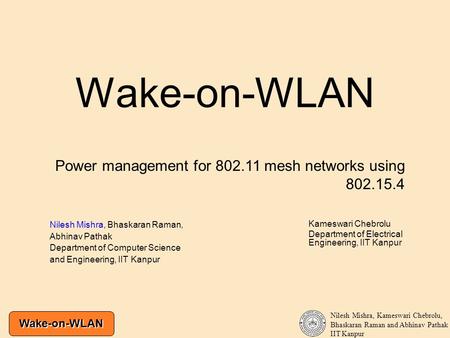Wake-on-WLAN Power management for mesh networks using