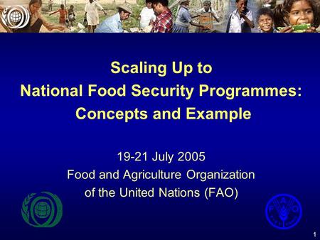 1 Scaling Up to National Food Security Programmes: Concepts and Example 19-21 July 2005 Food and Agriculture Organization of the United Nations (FAO)