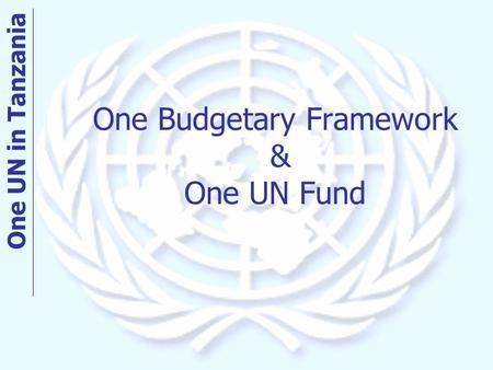 One Budgetary Framework & One UN Fund One UN in Tanzania.