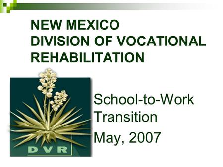 NEW MEXICO DIVISION OF VOCATIONAL REHABILITATION School-to-Work Transition May, 2007.
