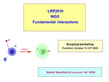 LRP2010 WG5 Fundamental Interactions Nathal Severijns ( K.U.Leuven) for WG5 Scoping workshop Frankfurt, October 11-12 th 2009.
