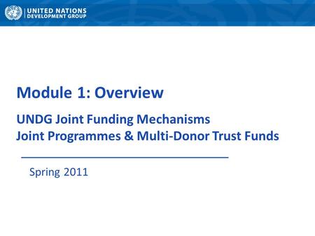 Module 1: Overview UNDG Joint Funding Mechanisms Joint Programmes & Multi-Donor Trust Funds Spring 2011.