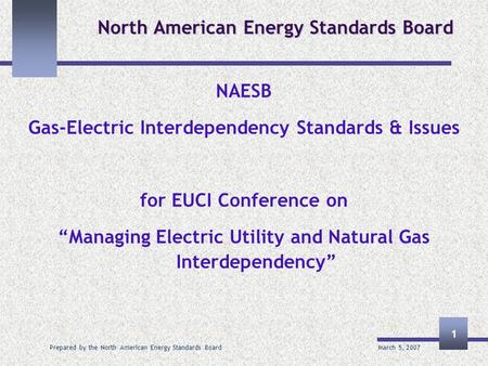 March 5, 2007 Prepared by the North American Energy Standards Board 1 North American Energy Standards Board NAESB Gas-Electric Interdependency Standards.