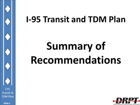 I-95 Transit & TDM Plan I-95 Transit and TDM Plan Summary of Recommendations Slide 1.