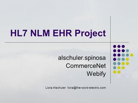 HL7 NLM EHR Project alschuler.spinosa CommerceNet Webify Liora Alschuler